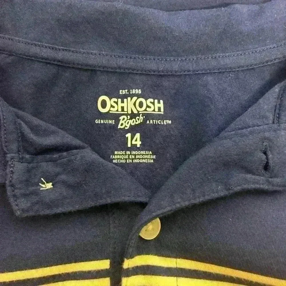 OshKosh B'gosh Boys‎ Stripped Jersey Polo Shirt 14 Shirt Sleeve -Yarn Dyed Chest
